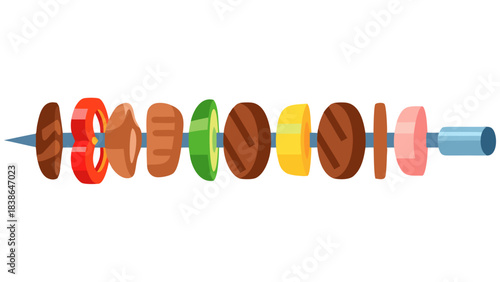 A Skewer With Various Meats Vegetables And Fruit Pieces In A Vector Illustration On A Black Background