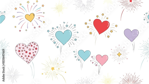 Colorful Hearts and Starbursts Pattern A Cheerful Celebration