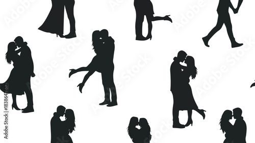 Romantic silhouettes pattern Couples embracing and kissing