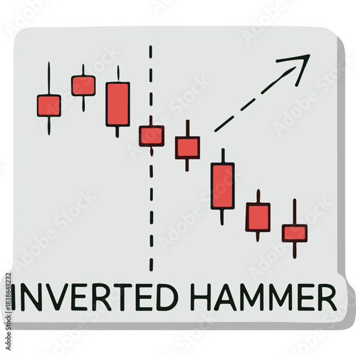 Inverted Hammer Candlestick Pattern Illustration Showing Downtrend Reversal and Bullish Momentum Signal Against Light Gray Background With Upward Arrow Graphic