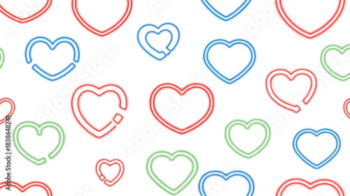 Colorful Heart Outline Pattern on White Background