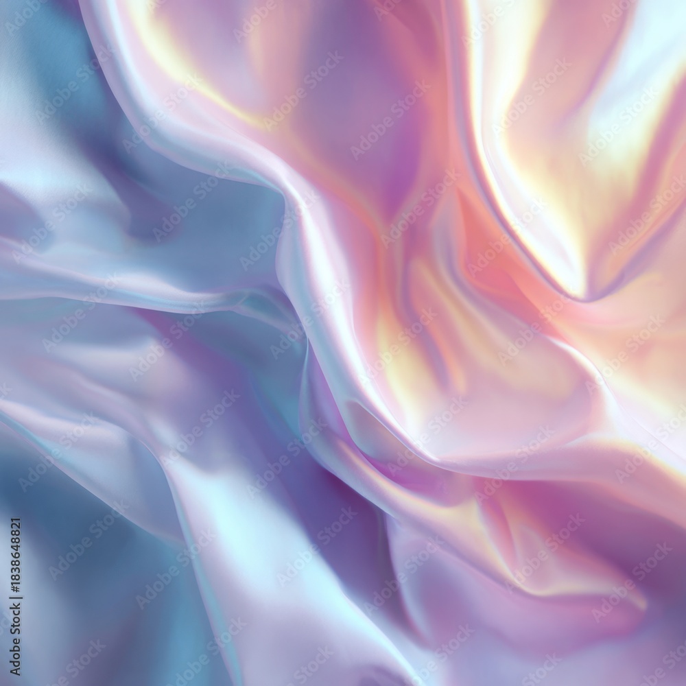 Obraz premium Iridescent satin fabric folds close-up on pastel background
