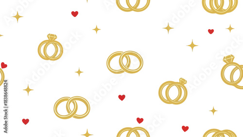 Wedding Rings Seamless Pattern Gold and Red Elegance
