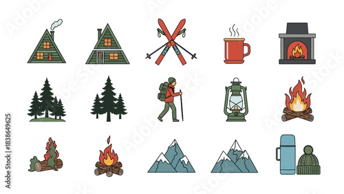 Outdoor adventure and winter wilderness icons: a comprehensive collection for nature lovers