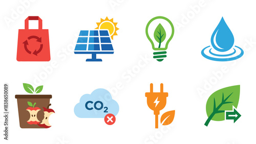 Eco Friendly Sustainability Icons Renewable Energy Recycling Nature and Clean Environment Concepts