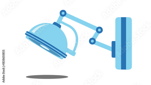 Adjustable Blue Medical Surgical Lamp Mounted on a Wall with Robotic Arm and Shadow on Black Background
