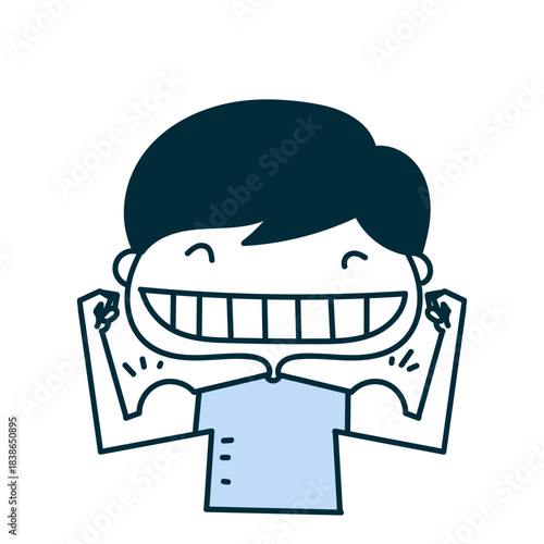 cartoon boy showing off his bicep in doodle hand drawn style