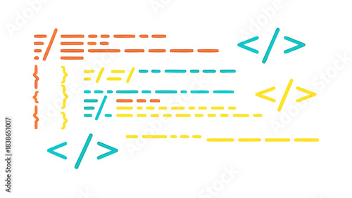 Abstract representation of code with colorful lines and symbols against a dark background symbolizing programming and technology development