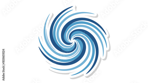 Abstract Swirl Pattern of Blue and White Shades Forming a Vortex Shape on a Black Background with a Subtle Shadow Effect