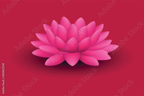 Vibrant Pink Lotus Flower Illustration on Red Background with Bokeh Lights. This elegant blossom or water lily symbolizes beauty purity, and spiritual awakening, perfect for wellness and tranquil them