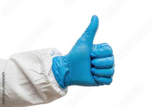 Blue glove thumbs up isolated on transparent background