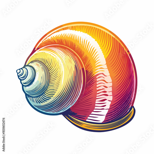 A Vibrant Snail Shell Detailed Illustration with Warm Orange and Yellow Hues Isolated on White Background