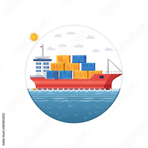 Cargo Ship Carrying Containers on Water Under a Sunny Sky with Clouds