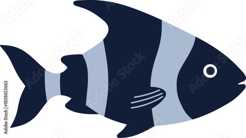 Simple Flat Design Blue and Grey Fish Icon