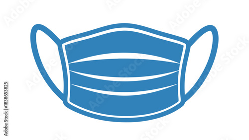 Blue Surgical Face Mask With Ear Loops Against Black Background Simple Vector Icon Graphic Illustration