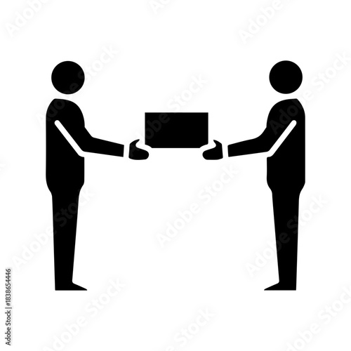 Delivery Service Icon of Two People Handing Over a Package for Logistics and Shipping Design