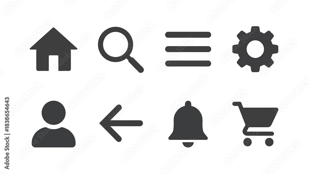 Fototapeta premium Modern Minimalist Icon Set for Digital Interfaces Website Navigation User Experience Symbols