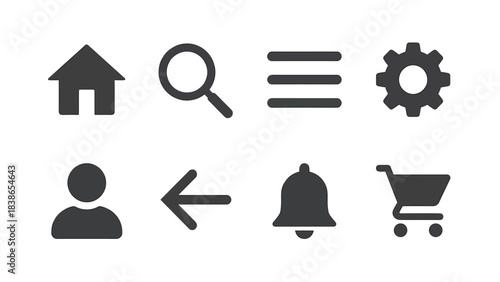 Modern Minimalist Icon Set for Digital Interfaces Website Navigation User Experience Symbols