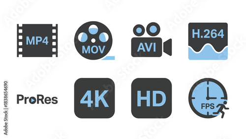 Digital Video Format Icons MP4 MOV AVI ProRes 4K HD H 264 FPS