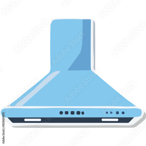 Light Blue Kitchen Range Hood Exhaust Fan With Control Panel And Silver Accents Isolated On Black Background Simple Flat Design