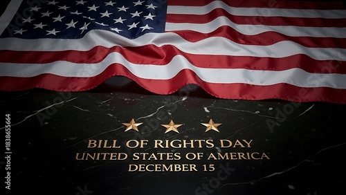 Bill of Rights Day United States of America December 15 with American flag and stars.