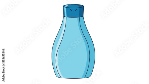 Clean Light Blue Plastic Bottle with Blue Cap and Flat Top on a Black Background