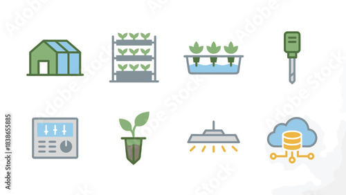 Modern Farming Technology Icons Representing Agriculture Innovation and Sustainable Growth