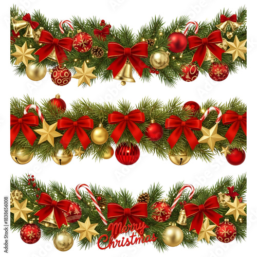 Holiday Garland Vector Bundle | Christmas Borders & Ornament Decorations