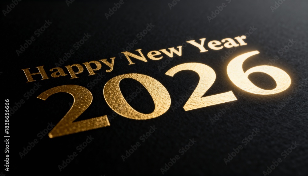 Fototapeta premium Golden happy new year 2026 text on black background