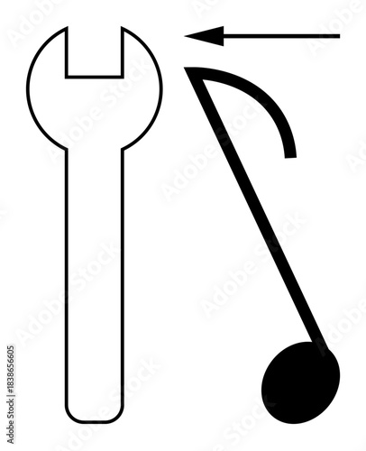 Abstract concept. Abstract depiction of geometry blending mechanical tool design and music. Abstract shapes mix industrial and artistic elements. For design, creativity, symbols, juxtaposition