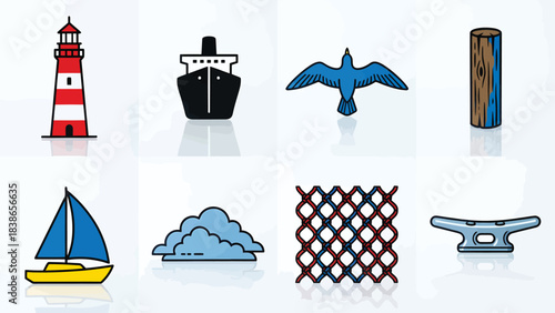 Nautical Icons Maritime and Coastal Elements Collection for Design Projects