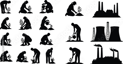 High-Quality Vector Illustration Set of Family Silhouettes, Parents and Children Walking Together, Happy Childhood, Love, and Care Collection for Logo, Icon, or Design Elements, Black Shapes Isolated.