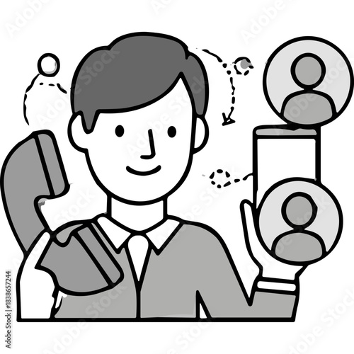 Man Holding Telephone And Showing User Profile Icon Symbol For Connection And Communication In Business Concept Illustration