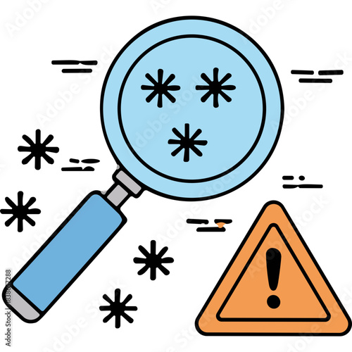 Magnifying Glass Over Asterisks With Warning Sign Indicating A Cautionary Search Or Discovery In A Simple Flat Design Style With A Black Background