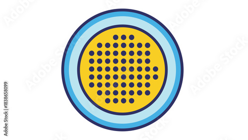 Concentric Circles Icon Yellow Center Filled With Blue Dots And Light Blue Outer Rings On Black Background