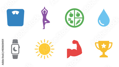 Healthy Lifestyle Icons Weight Loss Fitness Nutrition Wellness and Success