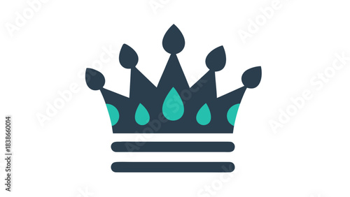 Dark Teal and Aqua Blue Crown Emblem with Jewels and Ornate Spikes on Black Background Regal Symbol of Power and Royalty Minimalist Graphic Design