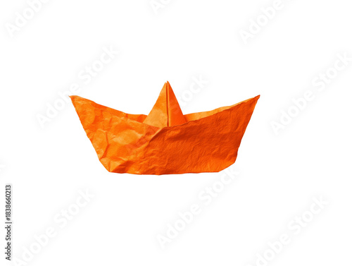 Orange paper boat on a transparent background