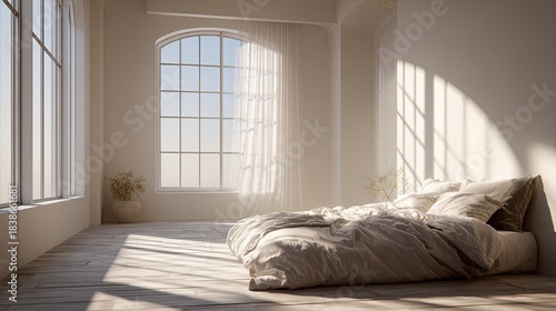 SunDrenched Bedroom Oasis Airy with Light, and Inviting Interior.