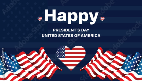 Happy Presidents Day with a background of the American flag.