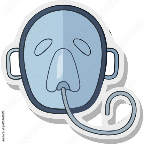Medical Oxygen Mask Device With Tube For Breathing Support And Respiration Therapy In Light Blue Color Isolated On White Background