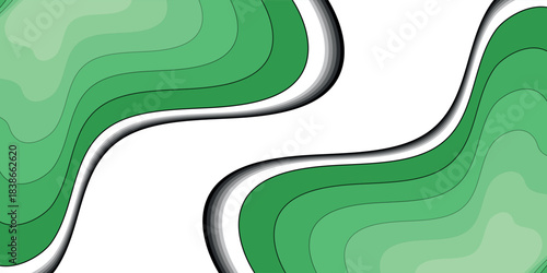 Abstract background with wavy layers of green shades and white space, creating a modern paper-cut effect.