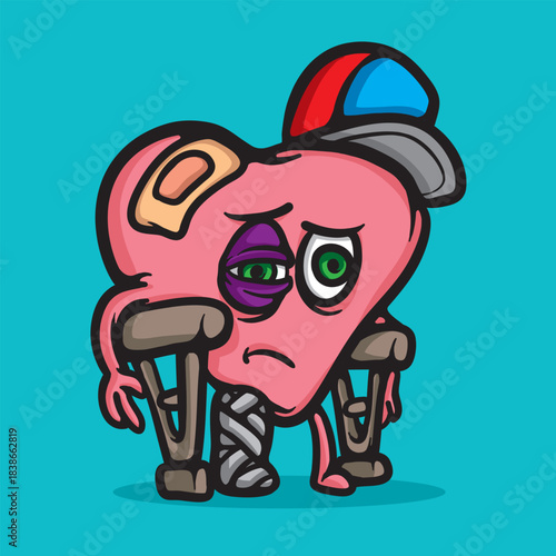 Beaten heart Cartoon Vector Illustration