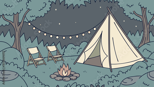 Cozy Campsite Under Starry Night Sky Illustration