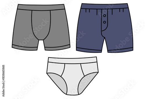 Men’s Underwear Set Featuring Boxer Briefs, Trunks, and Classic Briefs Illustration