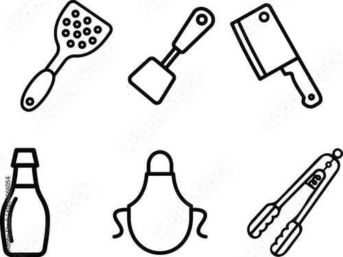 A diverse collection of essential kitchen cooking utensils and food preparation tools presented 