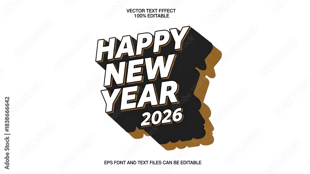 Fototapeta premium Happy new year 2026 3d text effect vector typography design isolated on white background