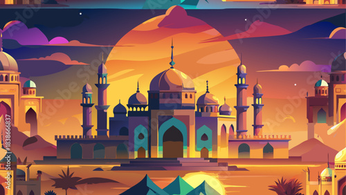 Deep Blue Night Sky with Crescent Moon and Shimmering Stars