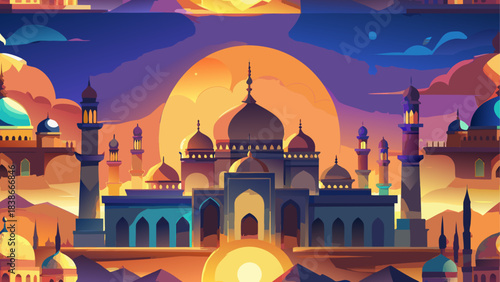 Deep Blue Night Sky with Crescent Moon and Shimmering Stars