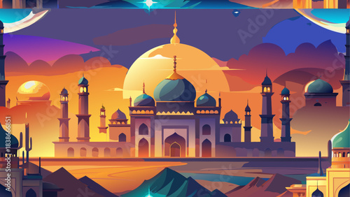 Deep Blue Night Sky with Crescent Moon and Shimmering Stars